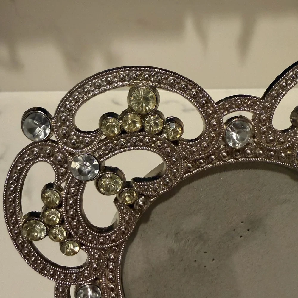 Ornate Silver Picture Frame with Pale Yellow Crystal Accents